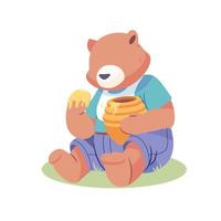 ilustração de urso comendo mel vetor
