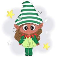 menina bonitinha em ilustração vetorial de natal de fantasia de elfo vetor