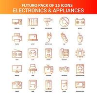 laranja futuro 25 conjunto de ícones de eletrônicos e eletrodomésticos vetor