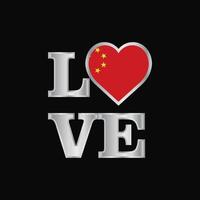tipografia de amor design de bandeira da china vetor belas letras