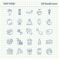 fast food 25 doodle icons conjunto de ícones de negócios desenhados à mão