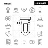 ícones de linha médica definidos para infográficos kit uxui móvel e design de impressão incluem medicina médica laboratório de tubo médico de saúde hospitalar mais vetor eps 10