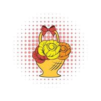 ícone de quadrinhos de flores de cesta vetor