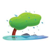 árvore sob o ícone do vento de tempestade, estilo cartoon vetor