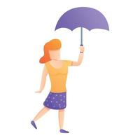 ícone de guarda-chuva roxo de mulher feliz, estilo de desenho animado vetor