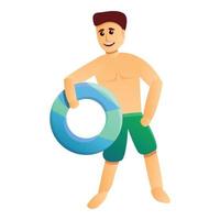 homem com ícone de anel de piscina colorido, estilo cartoon vetor