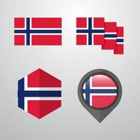 vetor de conjunto de design de bandeira da noruega