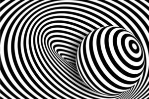 distorção de linha 3d em preto e branco, ilusão de bola vetor