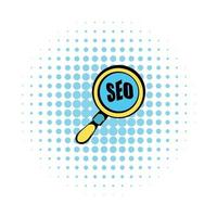 lupa com ícone de texto seo, estilo de quadrinhos vetor