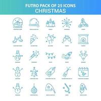 25 pacote de ícones de natal futuro verde e azul vetor