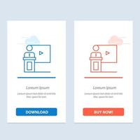 conferência evento de negócios sala de apresentação discurso do alto-falante azul e vermelho baixe e compre agora modelo de cartão de widget da web vetor