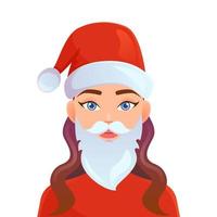 linda garota vestindo roupas de Papai Noel e barba. retrato de personagem engraçado isolado no fundo branco. ilustração vetorial. vetor