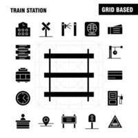 conjunto de ícones de glifo sólido de estação de trem para infográficos kit uxui móvel e design de impressão incluem vetor de conjunto de ícones de sinal de trem de ferrovia de trem de entrada da estação de trem