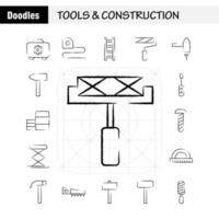 ferramentas e pacote de ícones desenhados à mão de construção para designers e desenvolvedores ícones de caixa caixa engrenagem construção construção métrica fita métrica vetor de fita