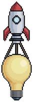 foguete de pixel art com ícone de vetor de lâmpada para jogo de 8 bits em fundo branco
