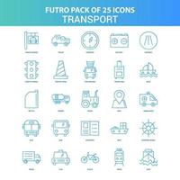 25 pacote de ícones de transporte futuro verde e azul vetor
