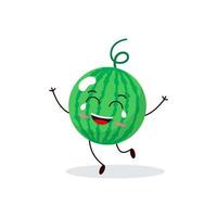 personagem de desenho animado de melancia isolado no fundo branco. ilustração em vetor mascote engraçado comida saudável em design plano.