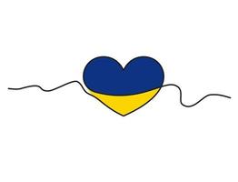 desenho de uma linha do coração da ucrânia com pinceladas amarelas e azuis das cores da bandeira nacional da ucrânia. linha desenhada à mão simples. apoiar o povo ucraniano. ilustração vetorial. vetor