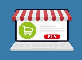 compras online e conceito de loja online. laptop com tela comprar. ícone de ilustração vetorial. vetor