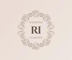 coleção de logotipos de monograma de casamento de letras iniciais ri, modelos modernos minimalistas e florais desenhados à mão para cartões de convite, salve a data, identidade elegante para restaurante, boutique, café em vetor