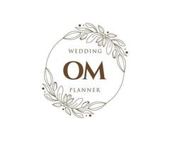 coleção de logotipos de monograma de casamento de letras iniciais om, modelos modernos minimalistas e florais desenhados à mão para cartões de convite, salve a data, identidade elegante para restaurante, boutique, café em vetor