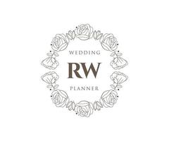 rw letras iniciais coleção de logotipos de monograma de casamento, modelos modernos minimalistas e florais desenhados à mão para cartões de convite, salve a data, identidade elegante para restaurante, boutique, café em vetor