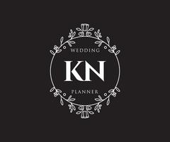 coleção de logotipos de monograma de casamento de carta inicial kn, modelos modernos minimalistas e florais desenhados à mão para cartões de convite, salve a data, identidade elegante para restaurante, boutique, café em vetor