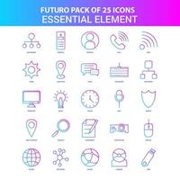 25 pacote de ícones de elementos essenciais do futuro azul e rosa vetor