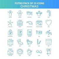 25 pacote de ícones de natal futuro verde e azul vetor