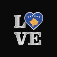 tipografia de amor vetor de design de bandeira de kosovo belas letras