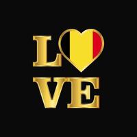 tipografia de amor design de bandeira da bélgica vetor letras de ouro