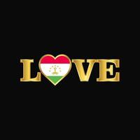 tipografia de amor dourado vetor de design de bandeira do tadjiquistão