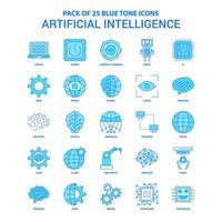 pacote de ícones de tom azul de inteligência artificial 25 conjuntos de ícones vetor
