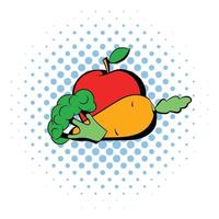 ícone de cenoura, brócolis e maçã, estilo de quadrinhos vetor