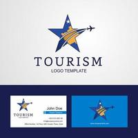 logotipo de estrela criativa de bandeira de kosovo de viagem e design de cartão de visita vetor