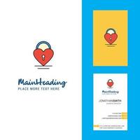 logotipo criativo de bloqueio de coração e vetor de design vertical de cartão de visita