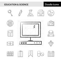 conjunto de 17 conjunto de ícones desenhados à mão de educação e ciência vetor