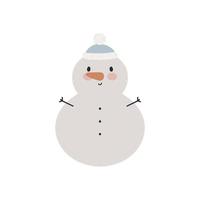 boneco de neve bonito. estilo de desenho animado. ilustração vetorial. para cartão, cartazes, banners, livros, impressão na embalagem, impressão em roupas, tecido, papel de parede, têxtil ou pratos. vetor