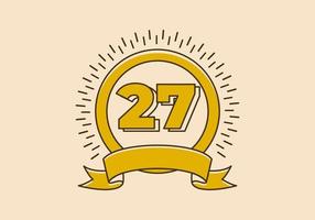 distintivo de círculo amarelo vintage com o número 27 nele vetor