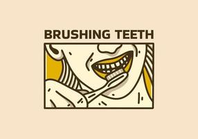 ilustração de arte vintage de mulher escovando os dentes vetor
