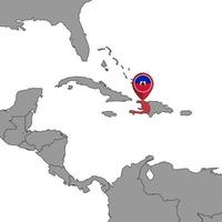 pin mapa com bandeira do haiti no mapa do mundo. ilustração vetorial. vetor