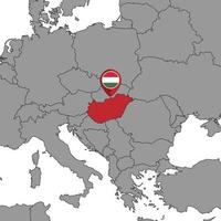 pin mapa com bandeira da Hungria no mapa do mundo. ilustração vetorial. vetor