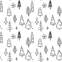 floresta de inverno nórdica fofa de natal com diferentes formas de árvore doodle padrões perfeitos desenhados à mão para design de decoração de férias vetor