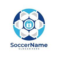 modelo de logotipo de futebol de cadeado, vetor de design de logotipo de cadeado de futebol