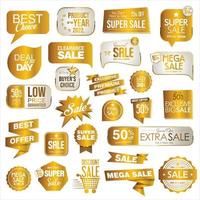 coleção de adesivos e selos de distintivo premium dourado vetor