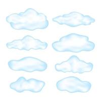 conjunto de nuvens azuis dos desenhos animados, isoladas no fundo branco. várias nuvens realistas. ilustração vetorial. vetor