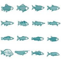 peixe - ícones de estilo de design de linha moderna em fundo branco. uma coleção de animais. truta, salmão, anchova, atum, bacalhau, sargo, arenque, enguia, lúcio, carpa, imagens de espécies de cavala vetor