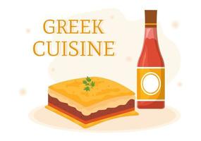 menu fixo de restaurante de cozinha grega pratos deliciosos comida tradicional ou nacional em ilustração de modelo desenhado à mão plana dos desenhos animados vetor