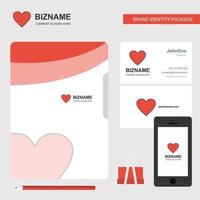 cartão de visita de capa de arquivo de logotipo de negócios de coração e ilustração vetorial de design de aplicativo móvel vetor