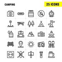 pacote de ícones de linha de acampamento para designers e desenvolvedores ícones de banco camping viagens ao ar livre jogo de acampamento ao ar livre vetor de fogo